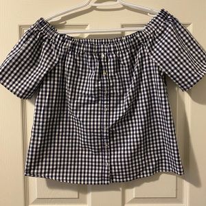 Reitmans off the shoulder blue checkered top